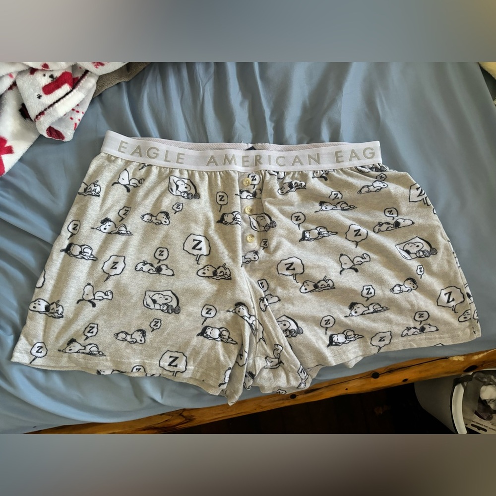 American Eagle Grey Snoopy Pajama Shorts